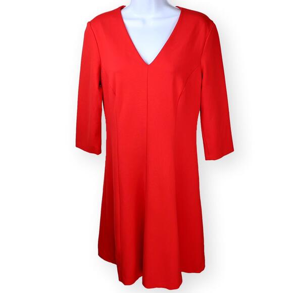 Anne Klein Red Stretch V-Neck Sheath Dress 6 - Picture 1 of 7